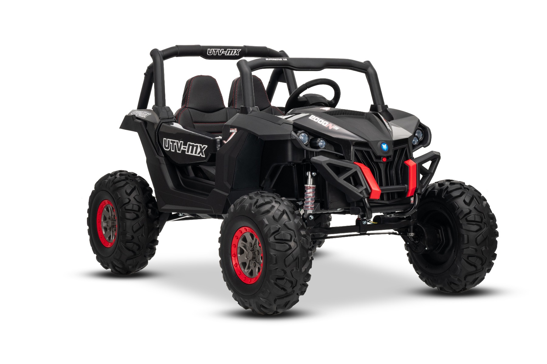 Mașinuță electrică de jucărie NEW RSX 24V, negru, tracțiune 4x4, baterie litiu, roți EVA, suspensii, scaun din piele artificială cu două locuri, telecomandă, player MP3 cu intrare USB/AUX - imagine 29