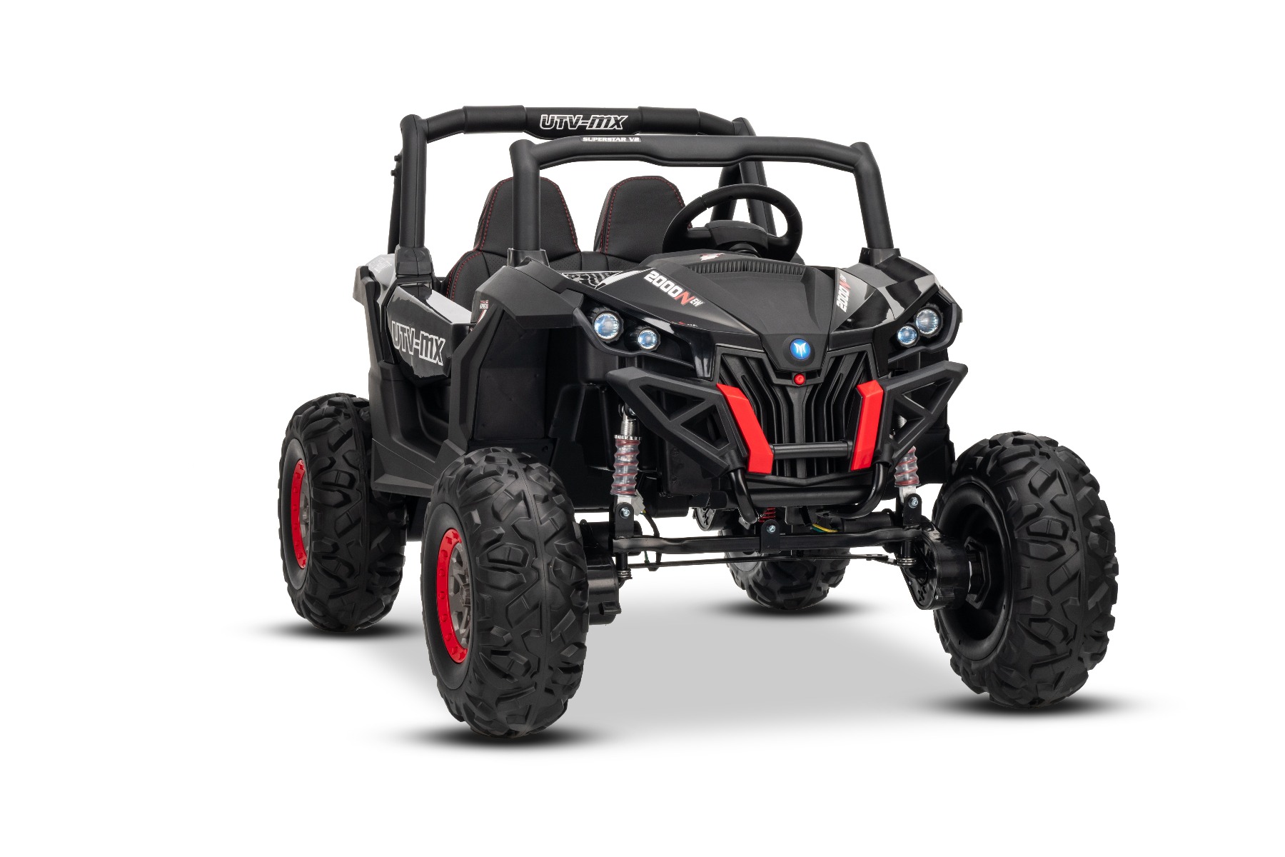 Mașinuță electrică de jucărie NEW RSX 24V, negru, tracțiune 4x4, baterie litiu, roți EVA, suspensii, scaun din piele artificială cu două locuri, telecomandă, player MP3 cu intrare USB/AUX - imagine 30