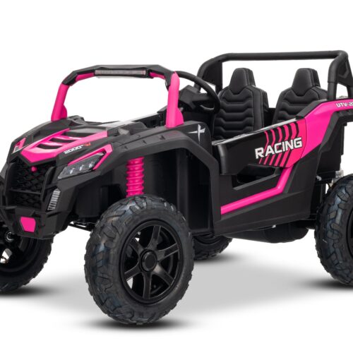Mașina electrica copii UTV XXL 24V, roz, cu două locuri, motor cu diferențial, roți gonflabile din cauciuc, punți spate cu suspensii, frână pe disc, scaun căptușit, volan reglabil, bluetooth, player MP3 cu intrare USB/SD