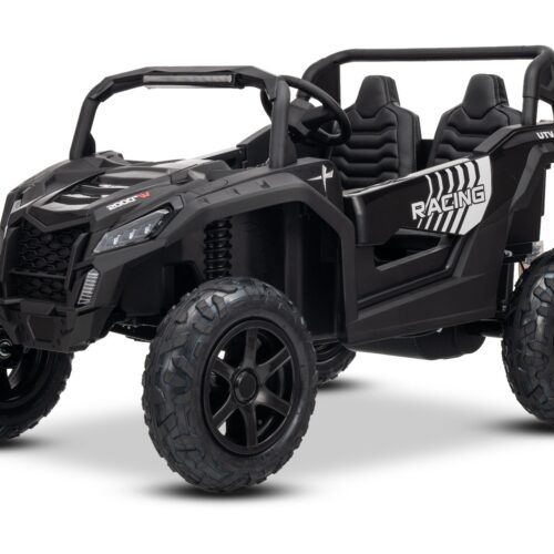 Mașina electrica copii UTV XXL 24V, negru, cu două locuri, motor cu diferențial, roți gonflabile din cauciuc, punți spate cu suspensii, frână pe disc, scaun căptușit, volan reglabil, bluetooth, player MP3 cu intrare USB/SD