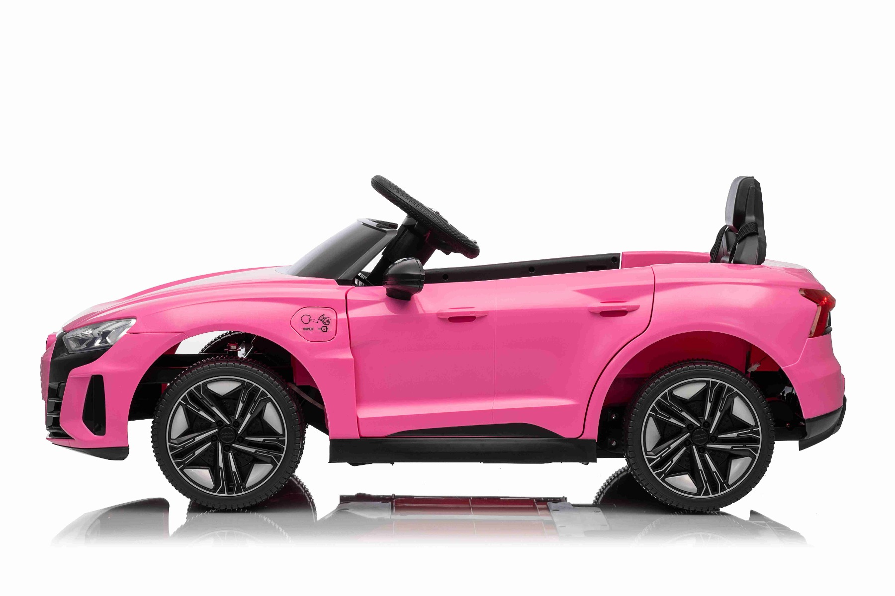 Maşinuţa electrica copii Audi RS E-tron GT 12V, roz, scaun lat, telecomandă 2.4 GHz, intrare USB / AUX, Bluetooth, suspensie, baterie litiu, lumini LED, motor 2 x 25W, licență ORIGINALĂ - imagine 3