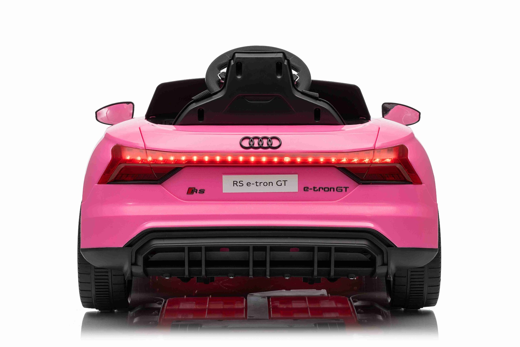 Maşinuţa electrica copii Audi RS E-tron GT 12V, roz, scaun lat, telecomandă 2.4 GHz, intrare USB / AUX, Bluetooth, suspensie, baterie litiu, lumini LED, motor 2 x 25W, licență ORIGINALĂ - imagine 5