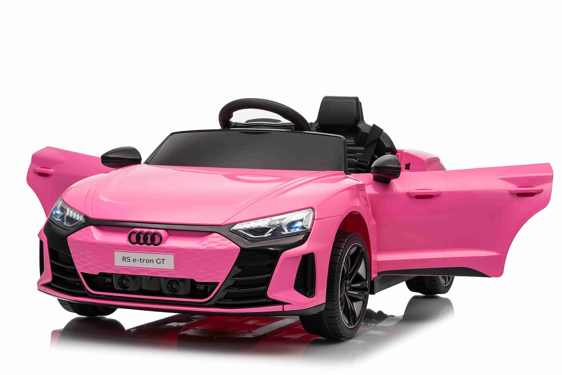 Maşinuţa electrica copii Audi RS E-tron GT 12V, roz, scaun lat, telecomandă 2.4 GHz, intrare USB / AUX, Bluetooth, suspensie, baterie litiu, lumini LED, motor 2 x 25W, licență ORIGINALĂ - imagine 6