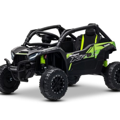 Mașinuță electrică de jucărie Kawasaki TERYX KRX 1000 12V, negru, un scaun, suspensie punte spate, telecomandă 2.4 Ghz, baterie litiu, 2 motoare x 25W, rame de protecție care se deschid, player MP3 cu intrare USB/AUX, model cu licență