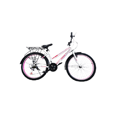 Bicicletă RDB Elegance, 24 Inch, Alb cu design roz, Frâne V-brake, Oțel