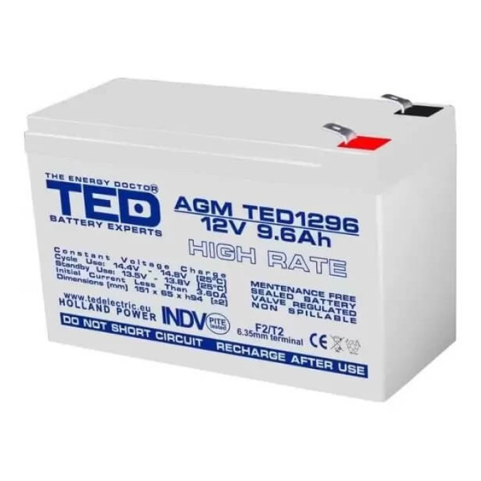 Acumulator pentru masinute electrice 12V/9.6Ah High Rate F2 AGM VRLA TED Electric TED1296