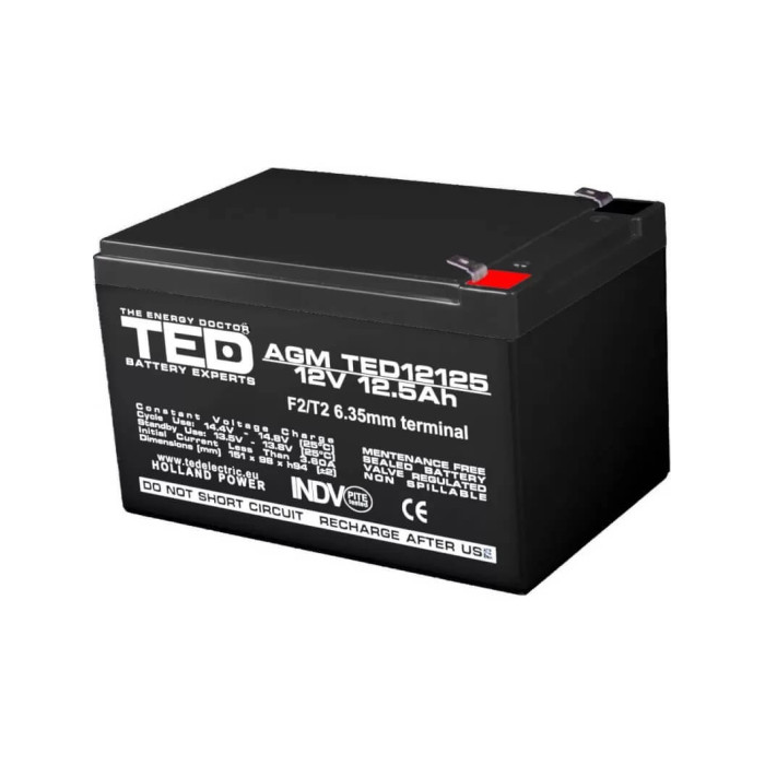 Acumulator pentru masinute electrice 12V/12.5Ah F2 AGM VRLA TED Electric TED12125