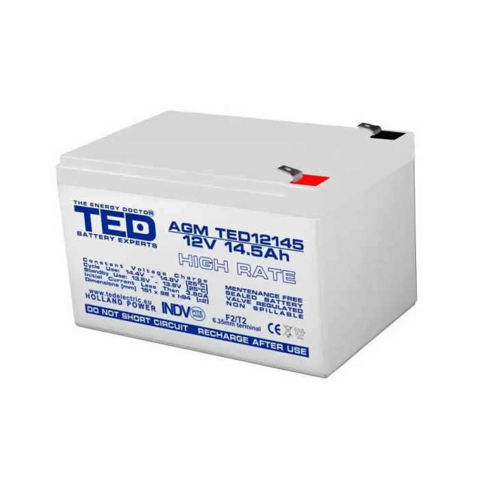 Acumulator pentru masinute electrice 12V/14.5Ah High Rate F2 AGM VRLA TED Electric TED12145
