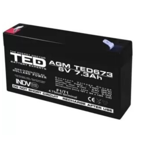 Acumulator pentru masinute electrice 6V/7.3Ah AGM VRLA F1, TED673