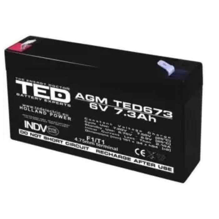 Acumulator pentru masinute electrice 6V/7.3Ah AGM VRLA F1, TED673