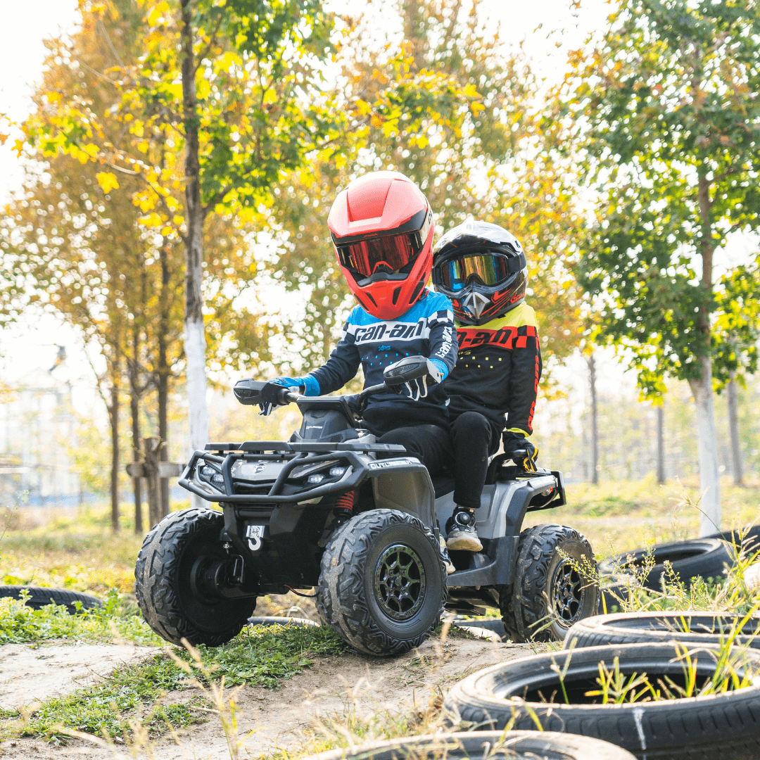 ATV electric copii cu 2 locuri Can-Am Outlander 24V 4x4 800W, roti EVA, scaun piele, Bluetooth, Bej - imagine 2