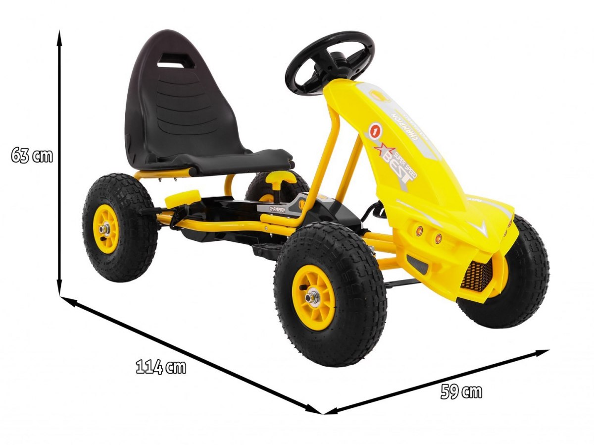 Kart cu pedale pentru copii Champion (A18) roti gonflabile Galben - imagine 3