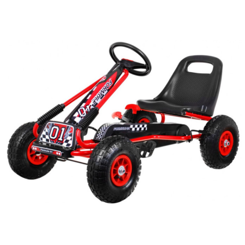 Kart cu pedale pentru copii A15, roti gonflabile, Rosu