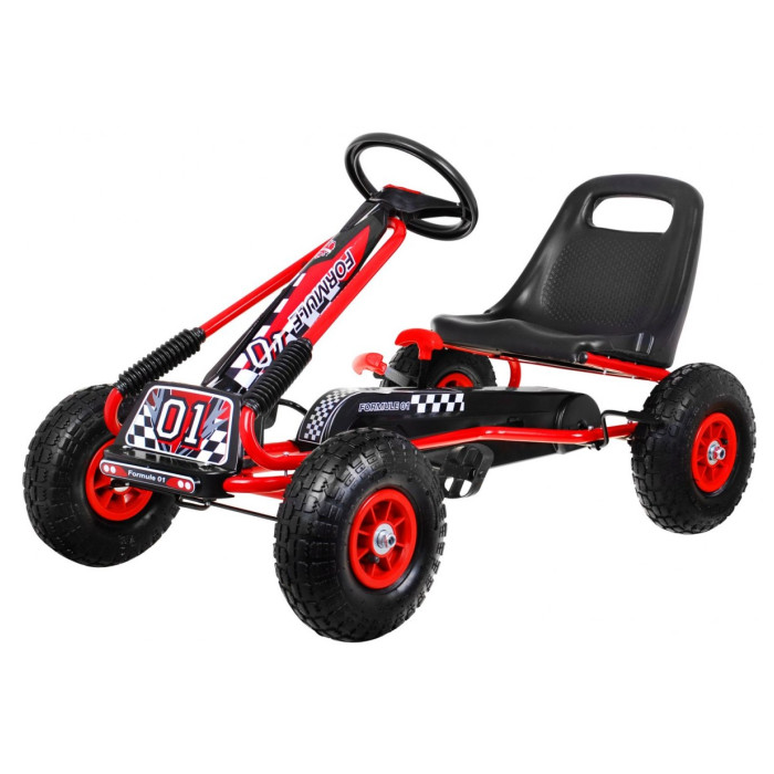 Kart cu pedale pentru copii A15, roti gonflabile, Rosu