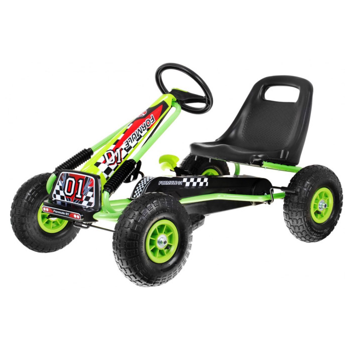 Kart cu pedale pentru copii A15, roti gonflabile, Verde