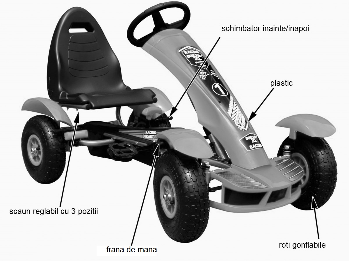 Kart cu pedale pentru copii (F618) cu roti gonflabile, Negru - imagine 2