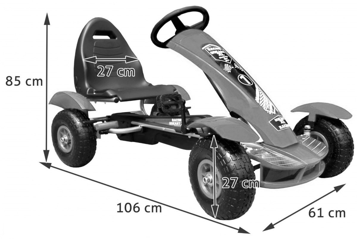 Kart cu pedale pentru copii (F618) cu roti gonflabile, Negru - imagine 3