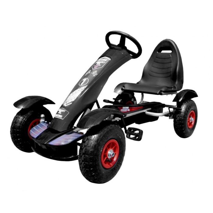 Kart cu pedale pentru copii (F618) cu roti gonflabile, Negru