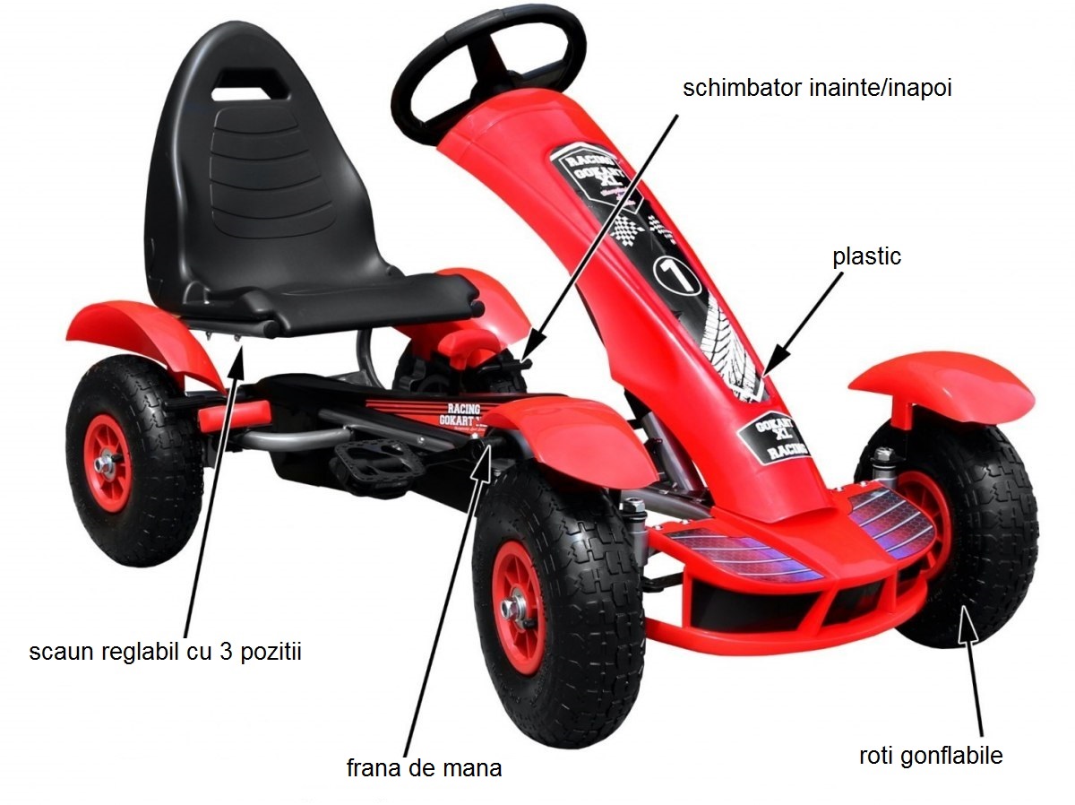 Kart cu pedale pentru copii (F618) cu roti gonflabile, Rosu - imagine 5