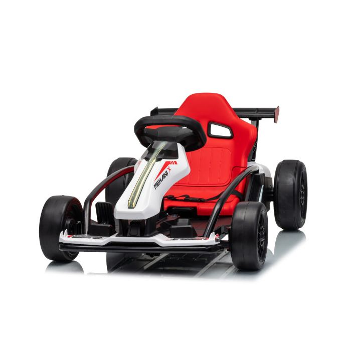 Kart electric pentru copii Drift Mekani-X 24V 600W, cu viteza maxima 15 km/h, scaun sportiv reglabil, Alb