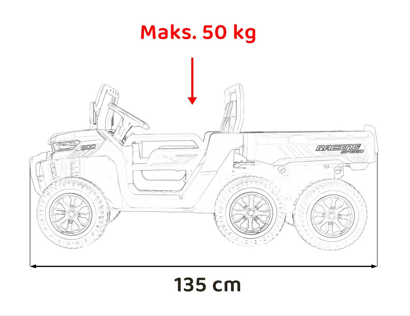 UTV eIectric pentru copii cu 2 locuri Farmer Truck SPEED XXL 900 24V 400W 4x4 (623B-24V) Alb - imagine 7