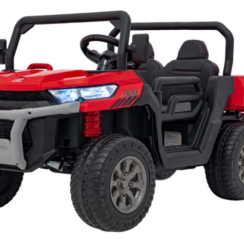 UTV eIectric pentru copii cu 2 locuri Farmer Truck 24V 400W 4×4, roti EVA, scaun piele, telecomanda parentala, basculanta electrica, Rosu
