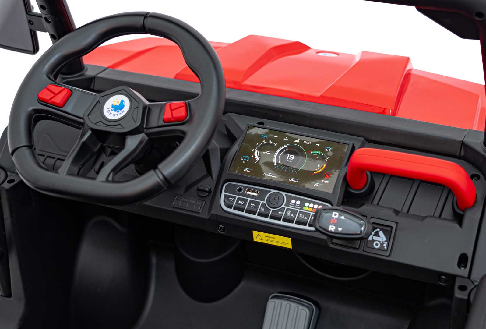 UTV eIectric pentru copii cu 2 locuri Farmer Truck 24V 400W 4x4, roti EVA, scaun piele, telecomanda parentala, basculanta electrica, Rosu - imagine 9