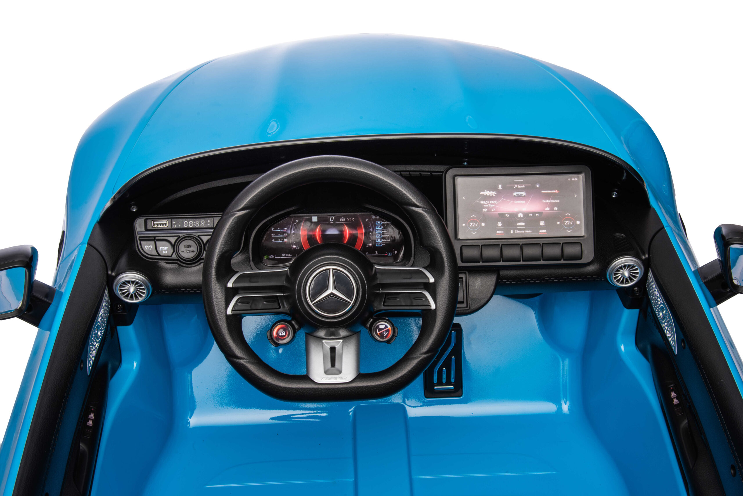 Masinuta electrica pentru copii Mercedes Benz AMG SL63 4x4 12V 200W, roti EVA, scaun piele, telecomanda parentala, Albastru metalizat - imagine 4