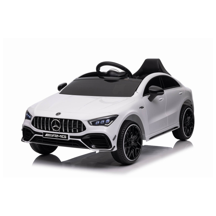 Masinuta electrica copii Mercedes-AMG CLA45 12V 90W Alb, roti EVA, scaun piele, telecomanda parentala, Bluetooth, Mercedes Benz