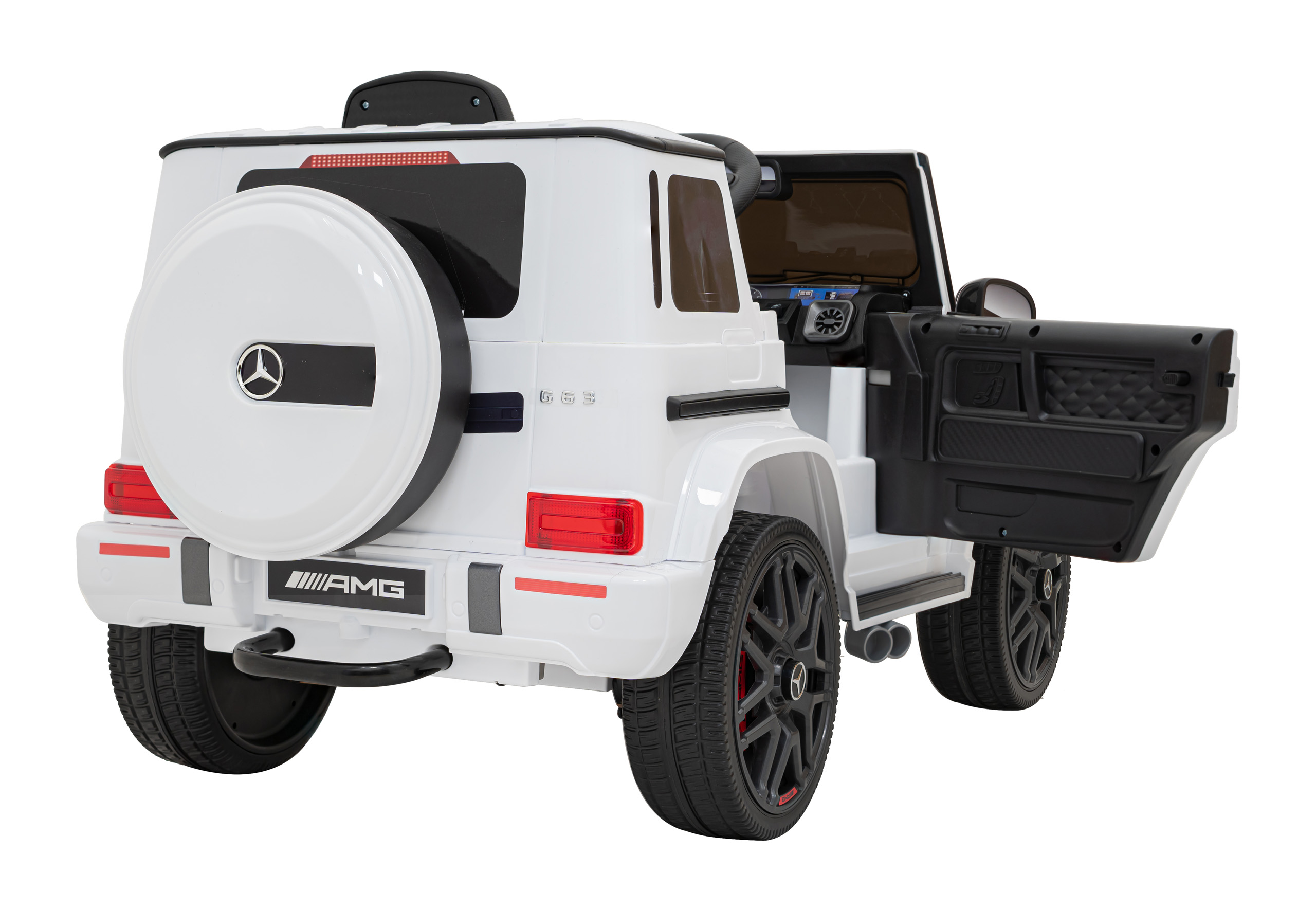 Masinuta electrica pentru copii Mercedes AMG G63 12V 70W, roti EVA, scaun piele, telecomanda parentala, Alb - imagine 5