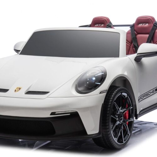 Masina electrica pentru copii cu 2 locuri, Porsche 911 GT3 XXL 24V 640W-brushless, ecran LCD, covorașe si husa cu logo, echipare Lux, Alb