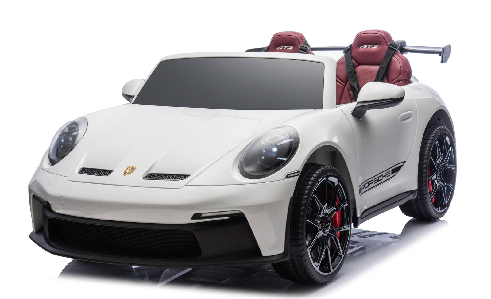 Masina electrica pentru copii cu 2 locuri, Porsche 911 GT3 XXL 24V 640W-brushless, ecran LCD, covorașe si husa cu logo, echipare Lux, Alb