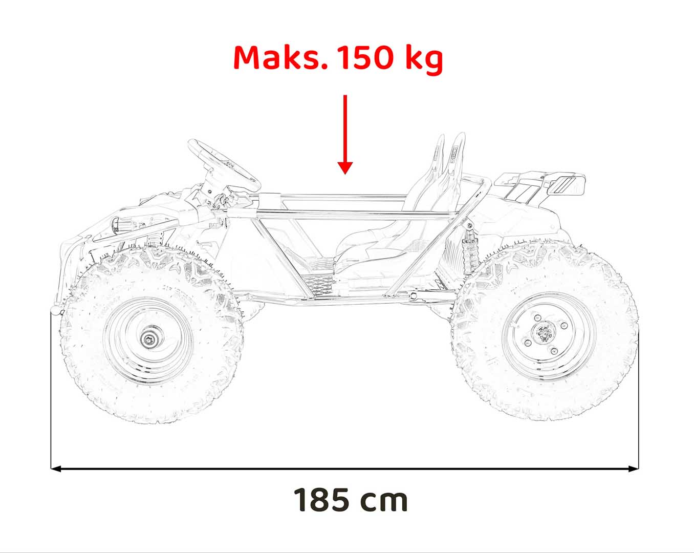 UTV electric pentru copii 8-15 ani cu 2 locuri 48V 800W Buggy GENERAL XXL cu viteza max 25km/h (2358) Rosu - imagine 7