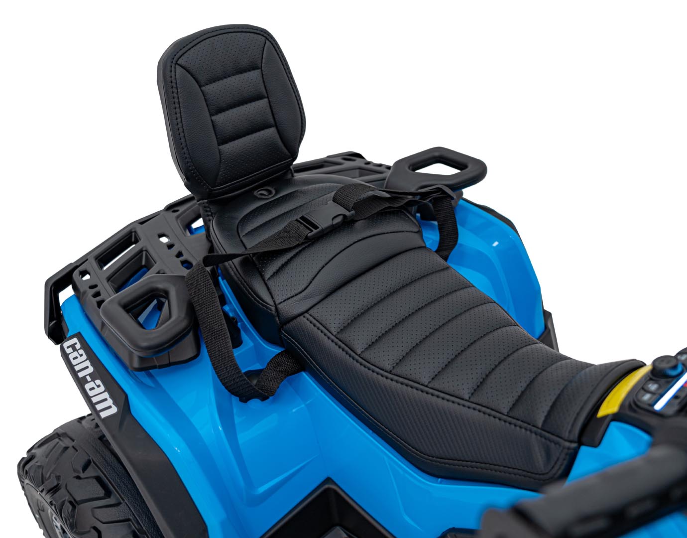 ATV electric copii cu 2 locuri Can-Am Outlander 24V 4x4 800W, roti EVA, scaun piele, Bluetooth, Albastru - imagine 5
