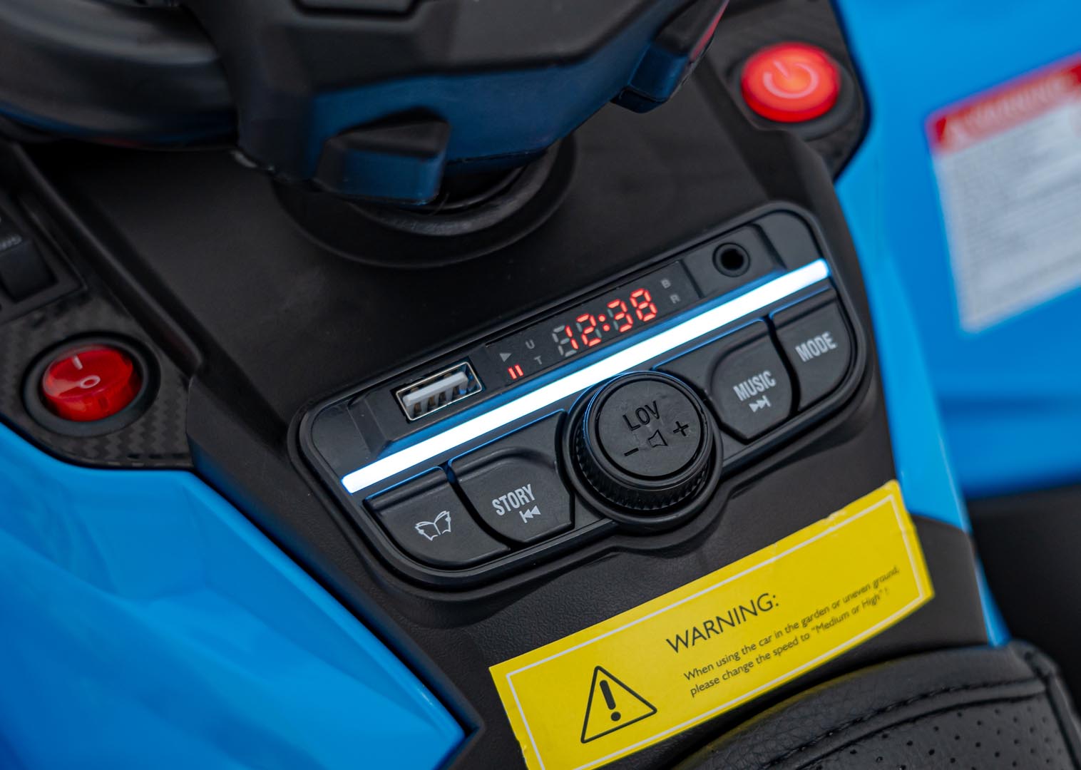 ATV electric copii cu 2 locuri Can-Am Outlander 24V 4x4 800W, roti EVA, scaun piele, Bluetooth, Albastru - imagine 6