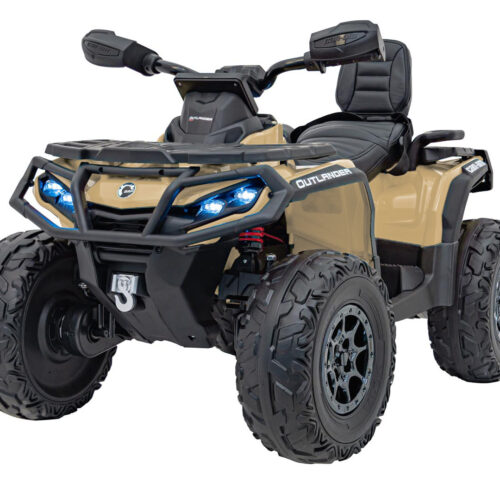 ATV electric copii cu 2 locuri Can-Am Outlander 24V 4×4 800W, roti EVA, scaun piele, Bluetooth, Bej