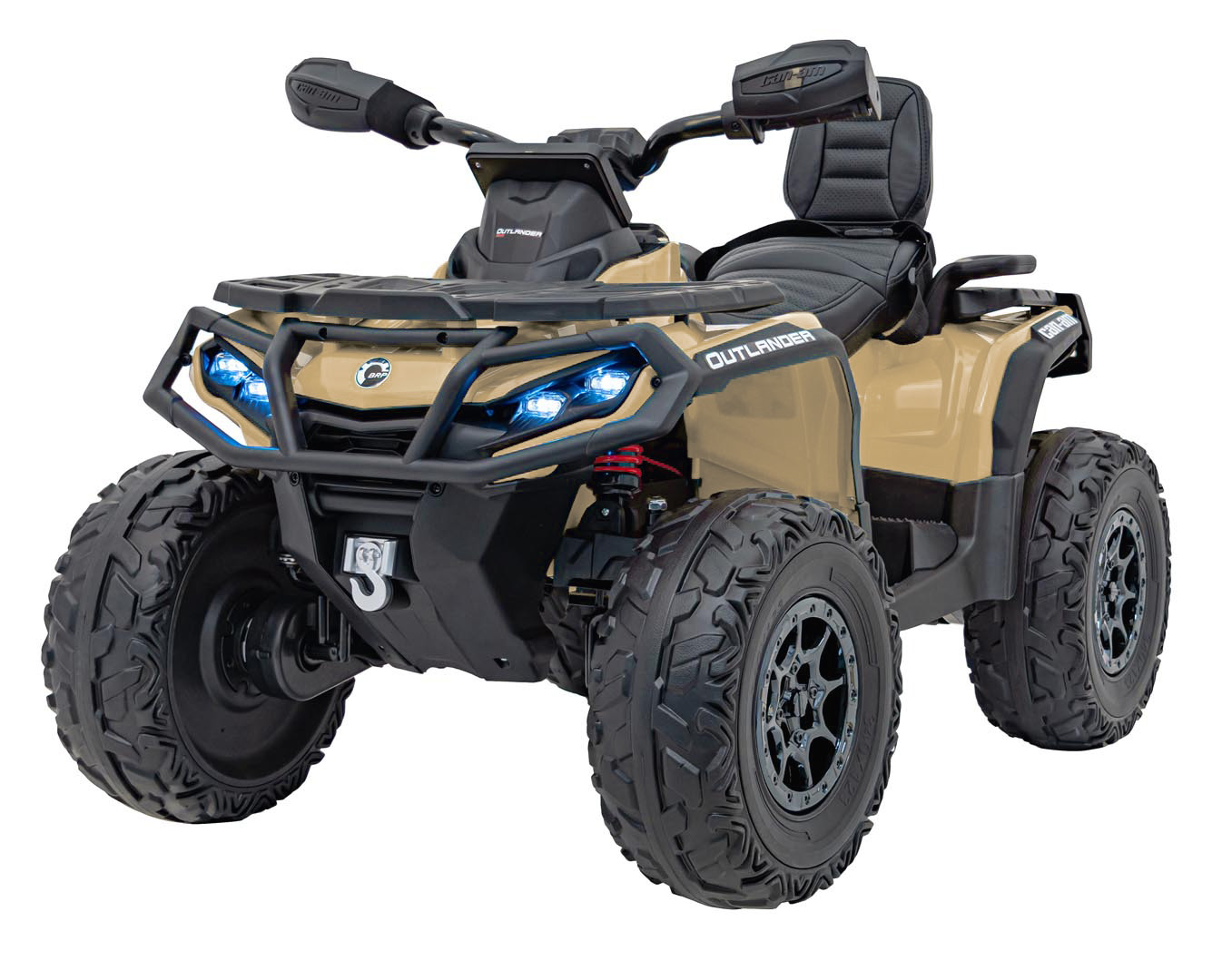 ATV electric copii cu 2 locuri Can-Am Outlander 24V 4x4 800W, roti EVA, scaun piele, Bluetooth, Bej