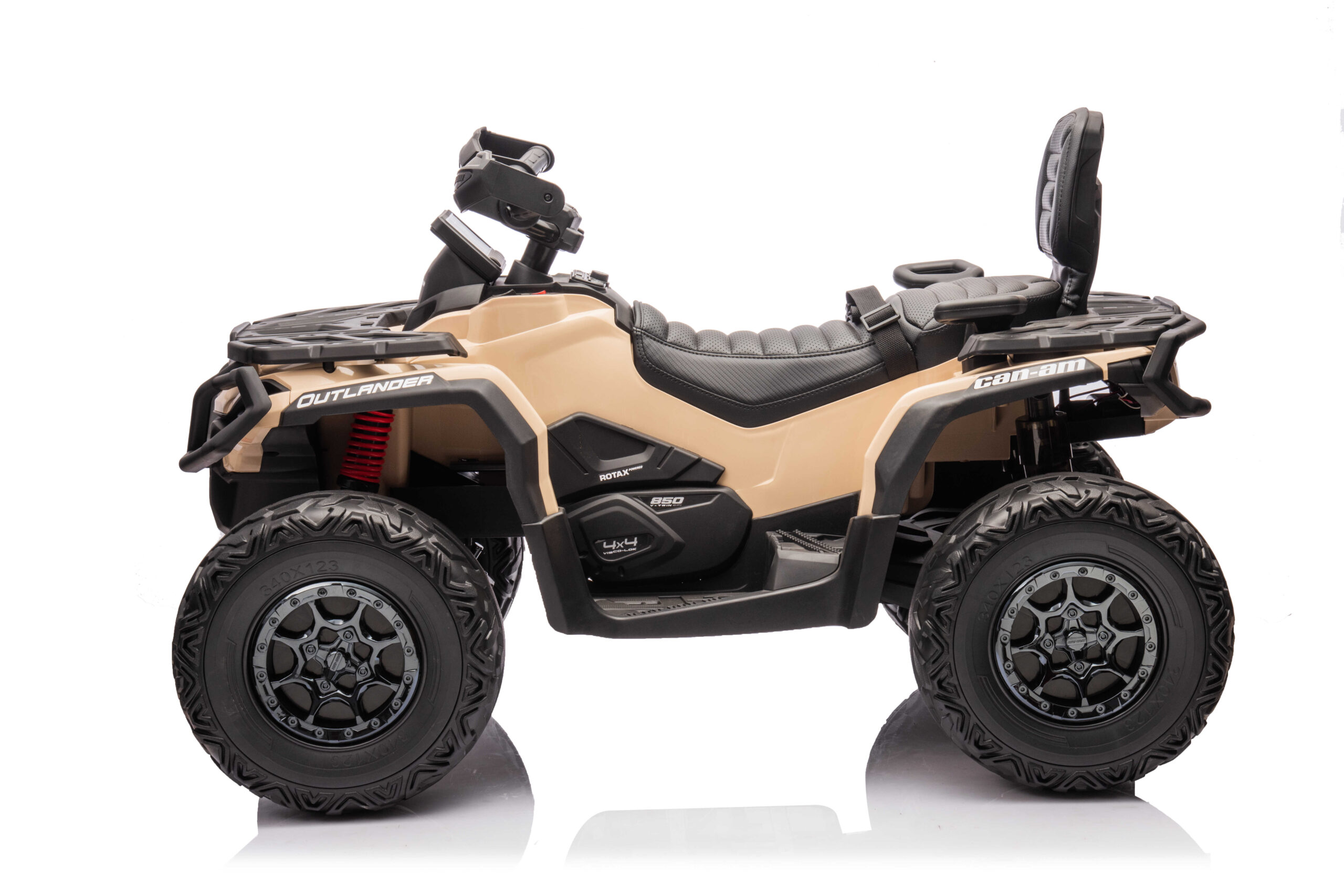 ATV electric copii cu 2 locuri Can-Am Outlander 24V 4x4 800W, roti EVA, scaun piele, Bluetooth, Bej - imagine 12