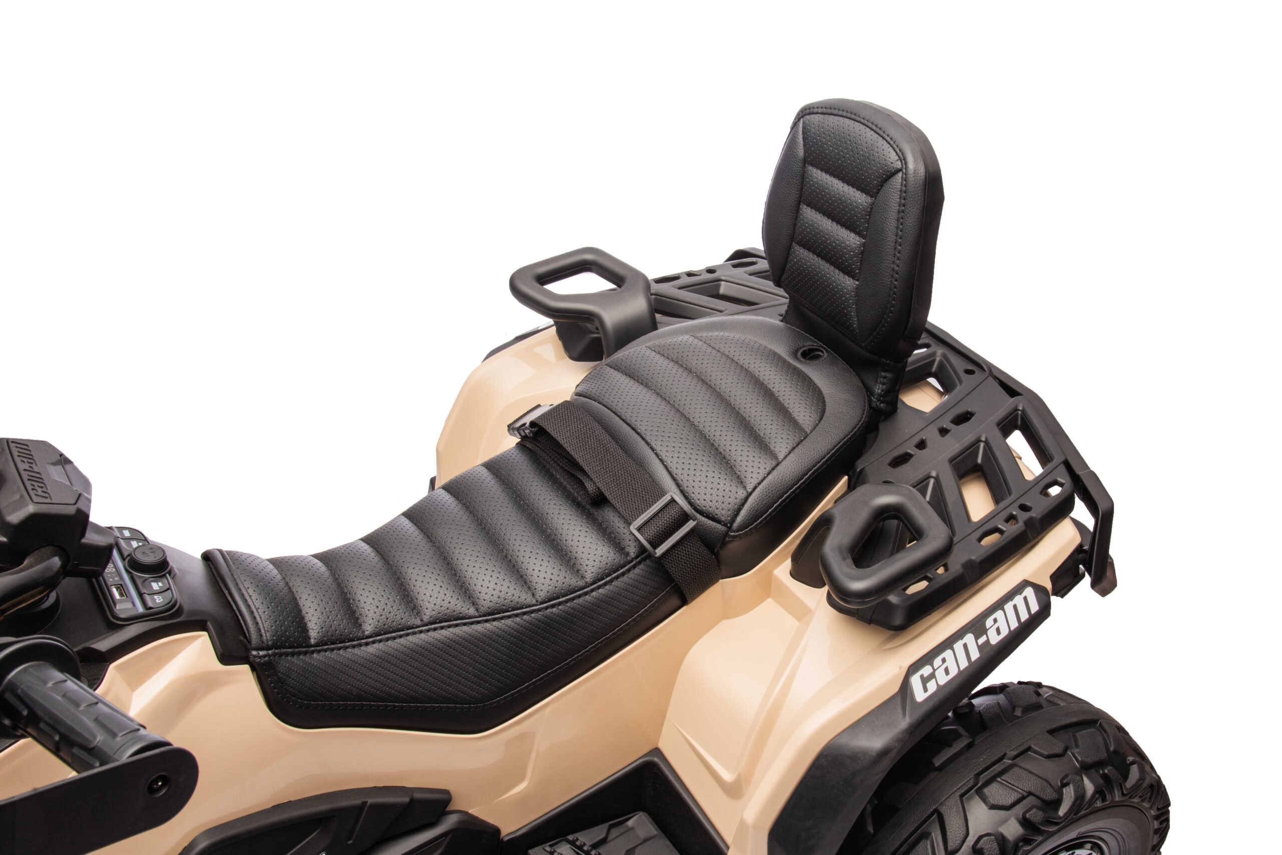 ATV electric copii cu 2 locuri Can-Am Outlander 24V 4x4 800W, roti EVA, scaun piele, Bluetooth, Bej - imagine 6