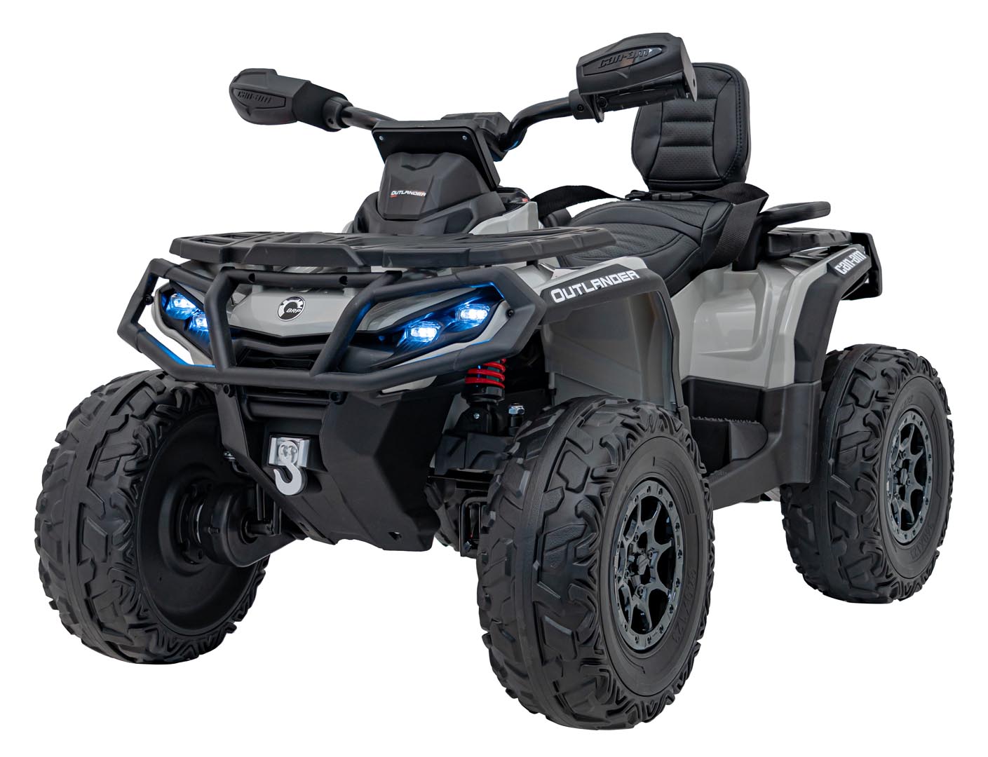 ATV electric copii cu 2 locuri Can-Am Outlander 24V 4x4 800W, roti EVA, scaun piele, Bluetooth, Gri - imagine 8