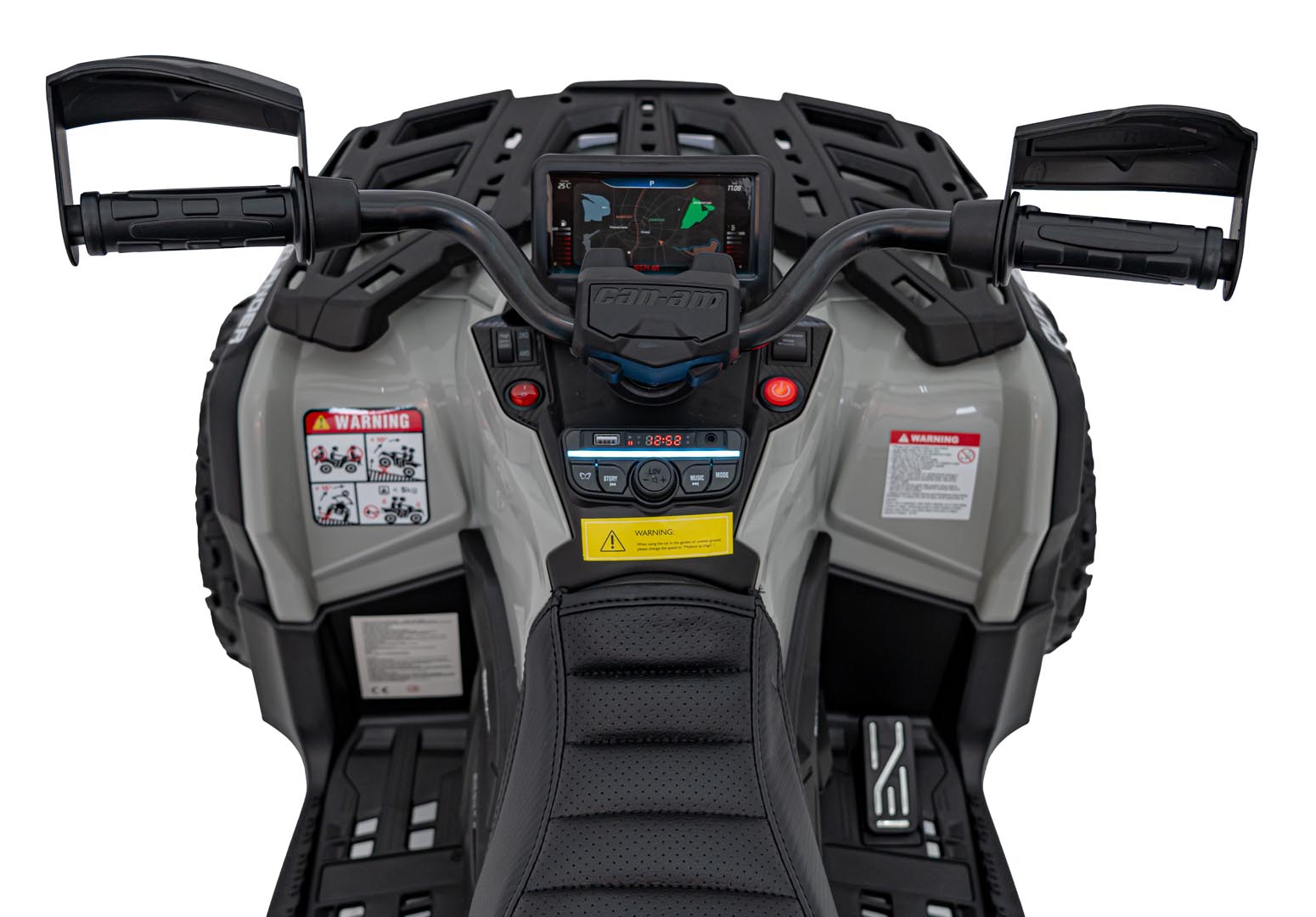 ATV electric copii cu 2 locuri Can-Am Outlander 24V 4x4 800W, roti EVA, scaun piele, Bluetooth, Gri - imagine 4