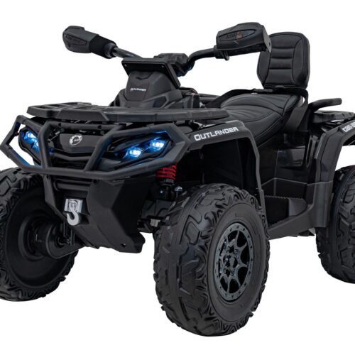 ATV electric copii cu 2 locuri Can-Am Outlander 24V 4×4 800W, roti EVA, scaun piele, Bluetooth, Negru
