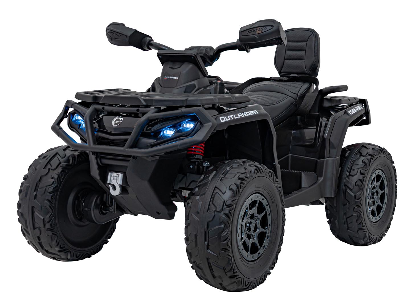 ATV electric copii cu 2 locuri Can-Am Outlander 24V 4x4 800W, roti EVA, scaun piele, Bluetooth, Negru