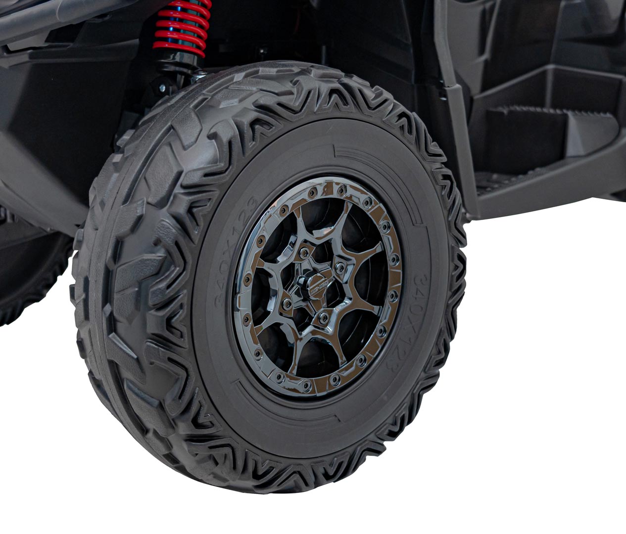 ATV electric copii cu 2 locuri Can-Am Outlander 24V 4x4 800W, roti EVA, scaun piele, Bluetooth, Negru - imagine 8