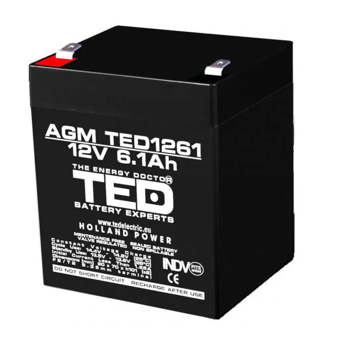 Acumulator pentru masinute electrice 12V/6.1Ah AGM VRLA F2, TED1261