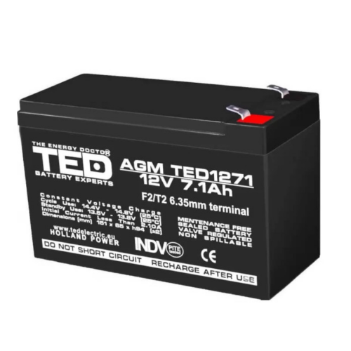 Acumulator pentru masinute electrice 12V/7.1Ah AGM VRLA F2, TED1271