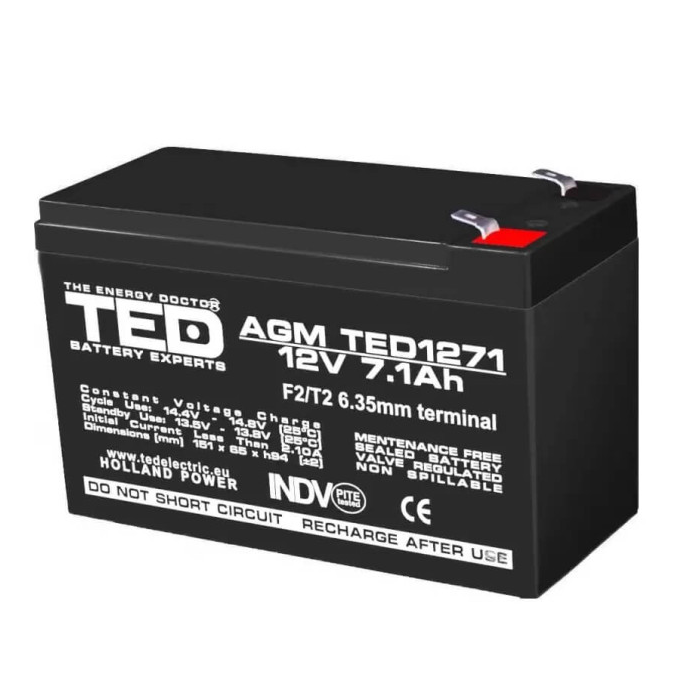Acumulator pentru masinute electrice 12V/7.1Ah AGM VRLA F2, TED1271