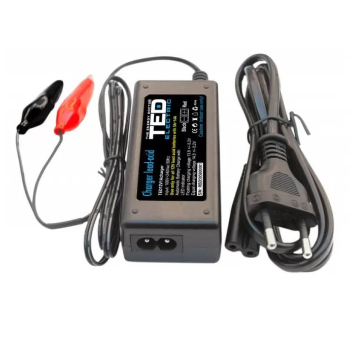 Incarcator TED 12V/1Ah cu autodebransare pentru acumulatori si masinute electrice pentru copii