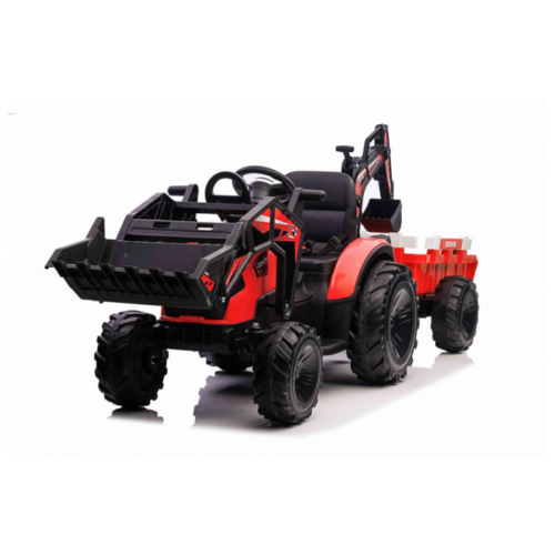 Tractor excavator electric pentru copii cu remorca XXL Lux 720-T (2068) Rosu