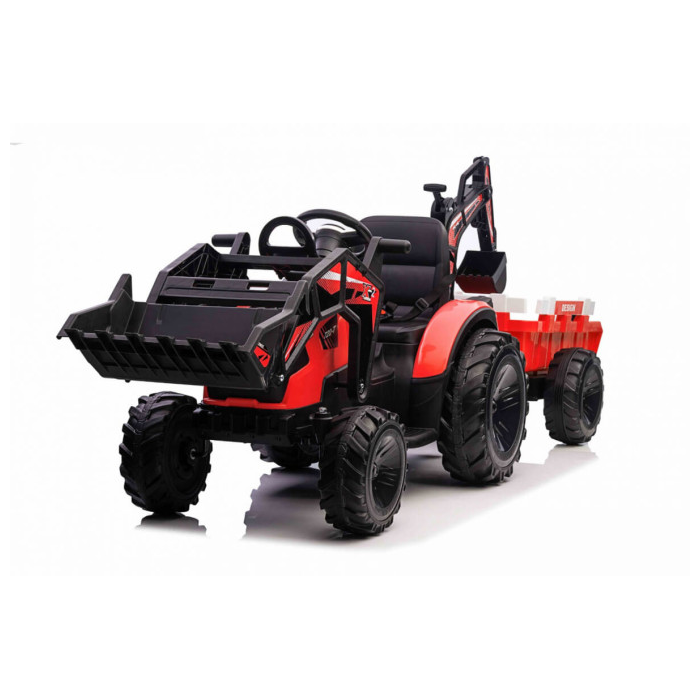 Tractor excavator electric pentru copii cu remorca XXL Lux 720-T (2068) Rosu
